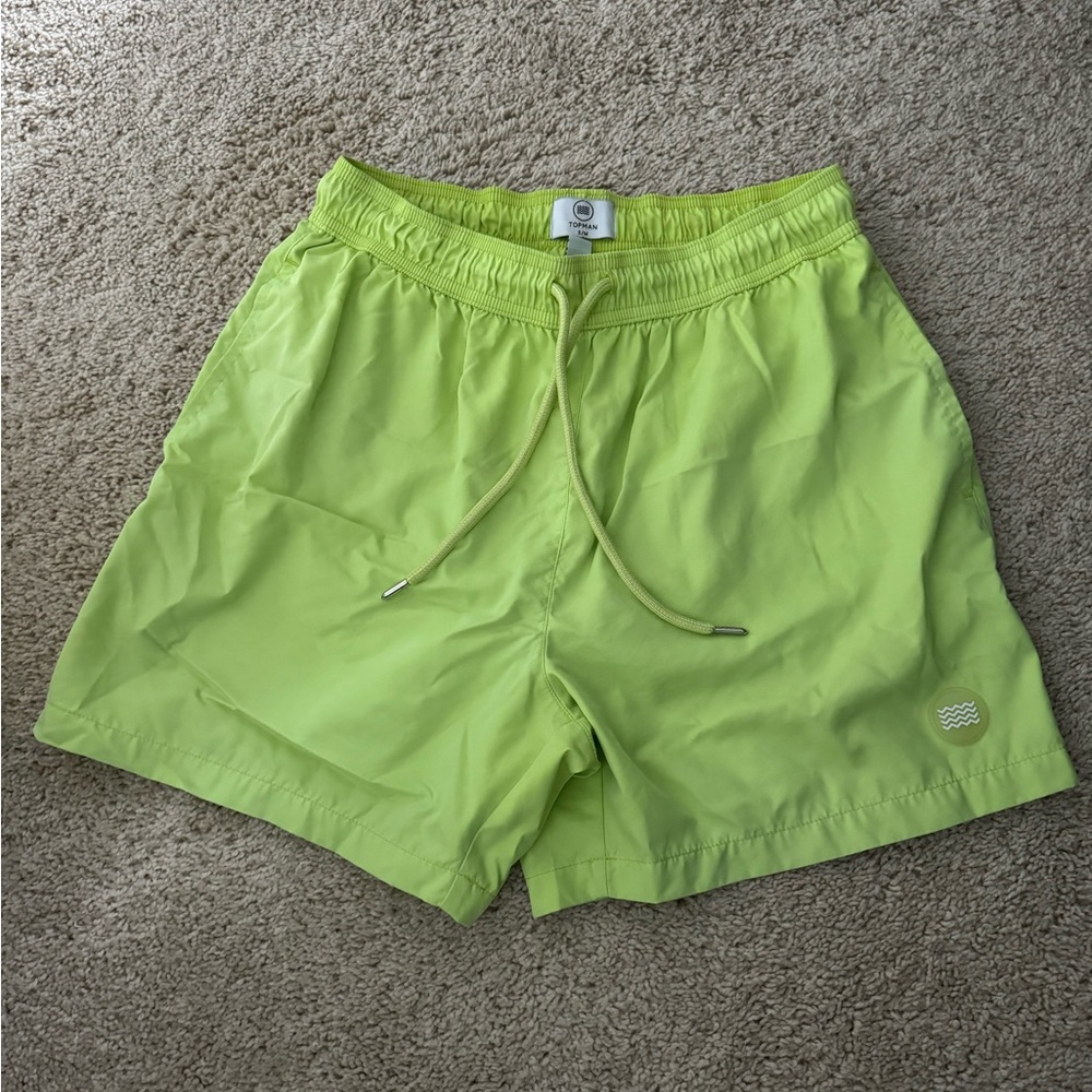 TOPMAN Men’s 5” Inseam Bright Green Bathing Suit Swimsuit Size   Small Swim Tr…